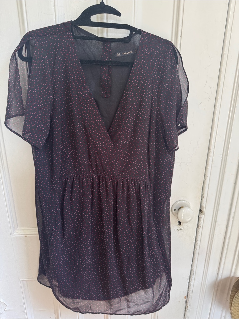 Zara Black V-Neck Tunic with red star print